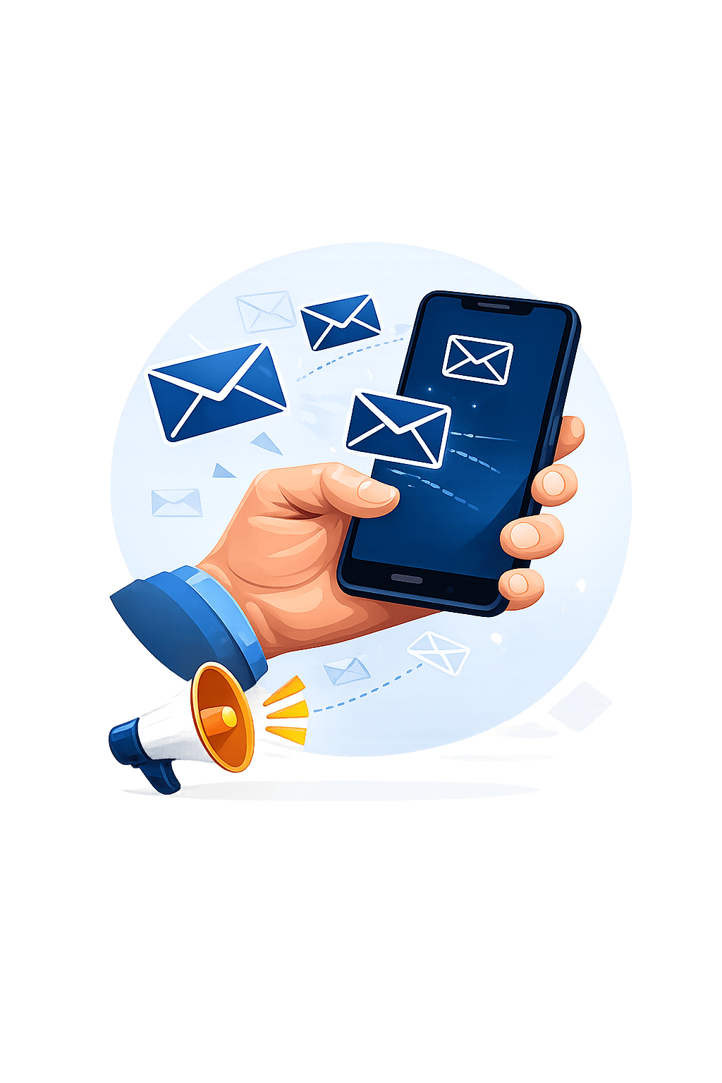 “Bulk SMS benefits infographic showing smartphone with marketing icons representing high open rate, instant delivery, customer engagement, secure communication, and business growth.”
